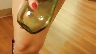Crazy girl squirting in bottle