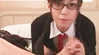 Young schoolgirl with glasses enjoying tasty dick in oral