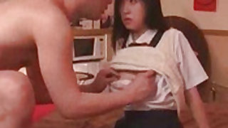 Comely and energetic japanese babe with upskirt is having sex