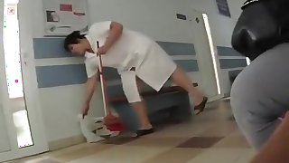 Chubby mature cleaning lady upskirt