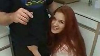 Redhead tries to take in a long hard cock whole