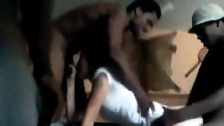 Black cock gangbang with hot young brunette
