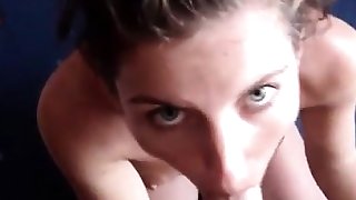 Cute brunette facial lover sucking dick POV and loving it